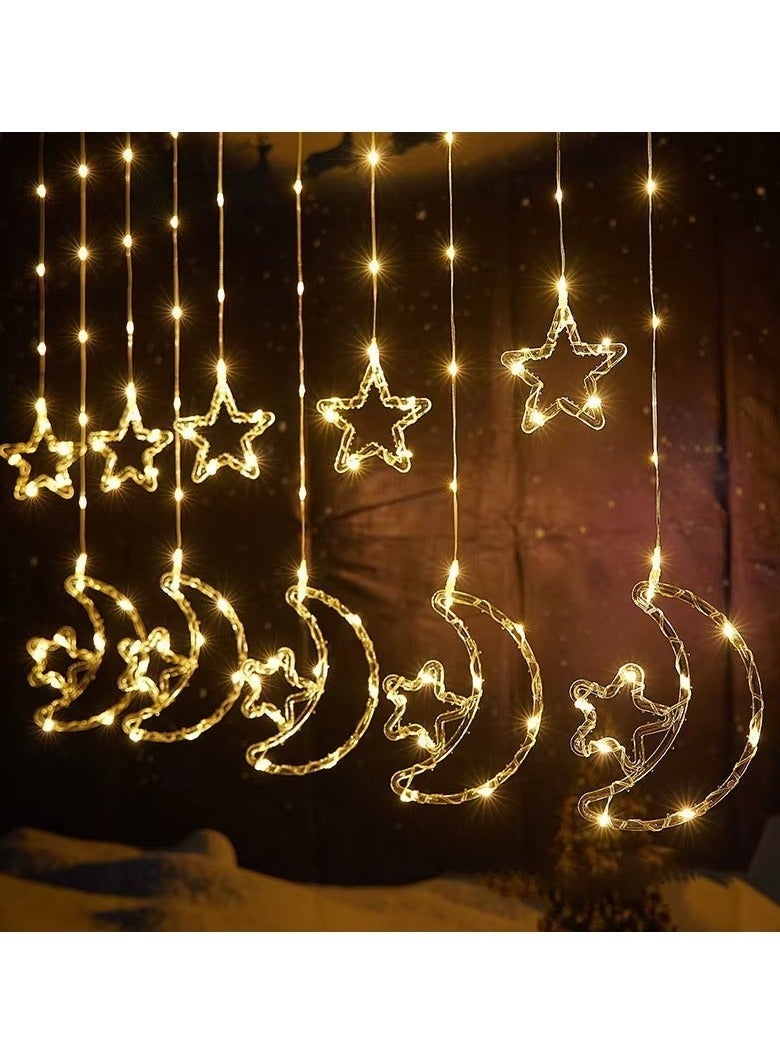 مووبزا بطول ٣ متر ستارة إضاءة LED بتصميم هلال ونجمة رمضان ، إضاءة دافئة، ٨ أوضاع إضاءة، مناسبة للاستخدام الداخلي والخارجي لتزيين المنازل والنوافذ والجدران والشرفات وديكور رمضان وعيد الفطر والمناسبات - Image 4